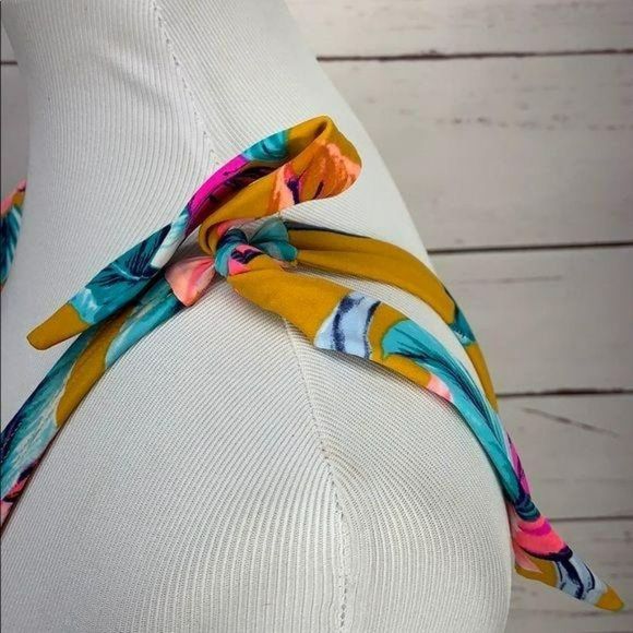 XHilaration Women's Mustard Floral One Piece Bathing Suit Swimwear Size Large - Picture 8 of 11